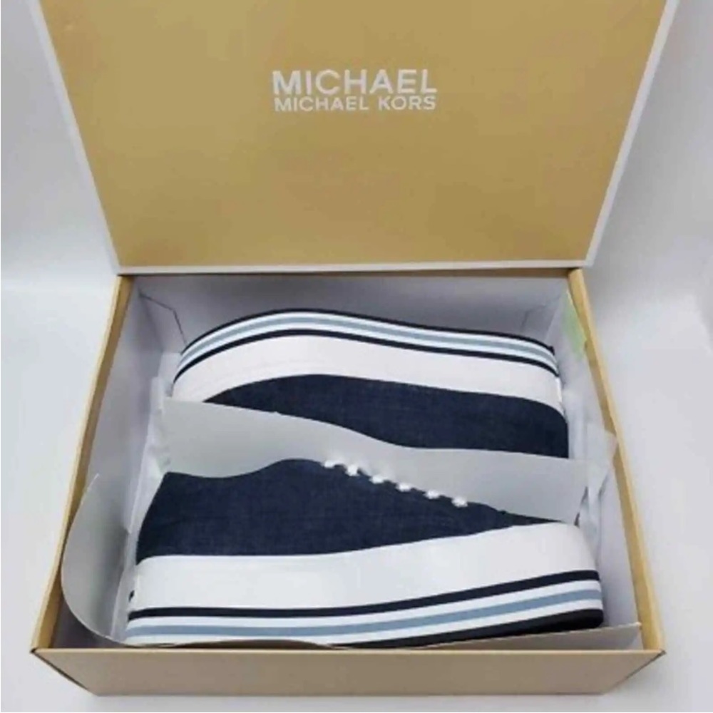 Michael Kors Women’s Ronnie Platform Sneakers Blue Denim Sz 7.5,  Indigo - Picture 3 of 16